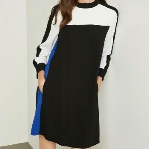 BCBGMAXAZRIA STEPHANIE COLOR BLOCK SHIFTH DRESS BLACK with pockets 😍 - Picture 2 of 7